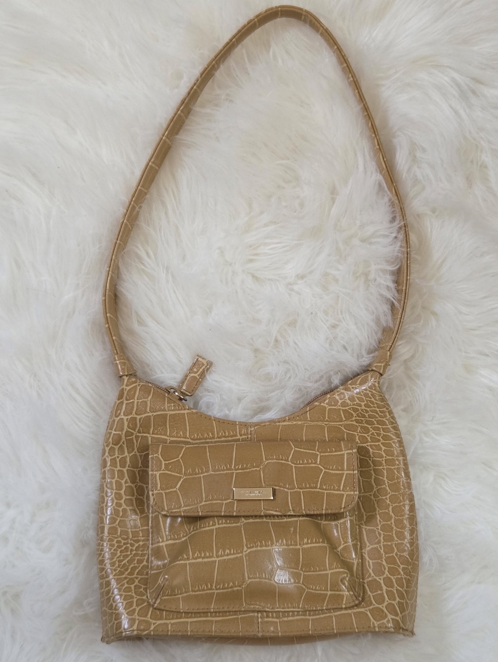 Tan Croc-Embossed Shoulder Mini Bag